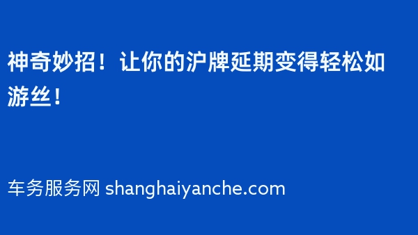 神奇妙招！让你的沪牌延期变得轻松如游丝！