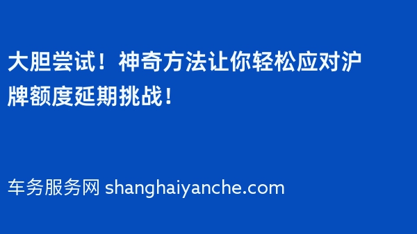 大胆尝试！神奇方法让你轻松应对沪牌额度延期挑战！