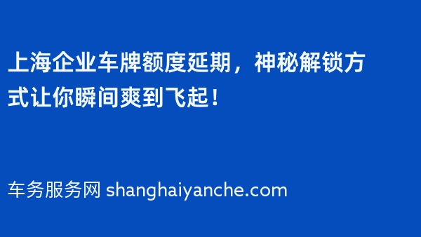 上海企业车牌额度延期，神秘解锁方式让你瞬间爽到飞起！