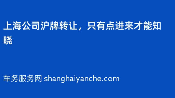 上海公司沪牌转让，只有点进来才能知晓