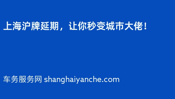 上海沪牌延期，让你秒变城市大佬！