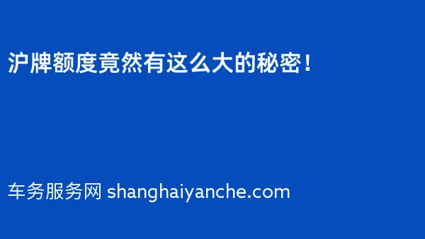 2024年沪牌额度竟然有这么大的秘密！