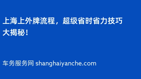 2024年上海上外牌流程，超级省时省力技巧大揭秘！