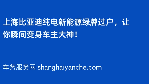 上海比亚迪纯电新能源绿牌过户，让你瞬间变身车主大神！