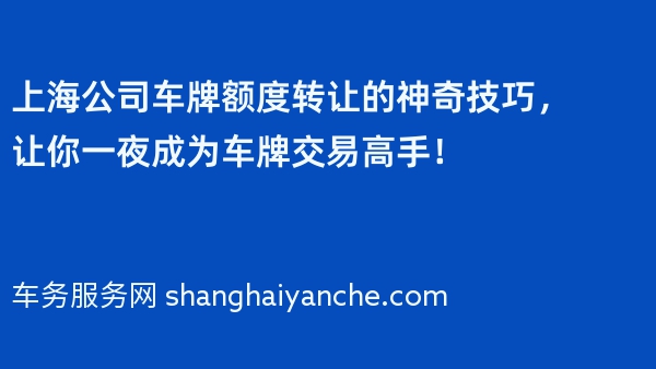 上海公司车牌额度转让的神奇技巧，让你一夜成为车牌交易高手！