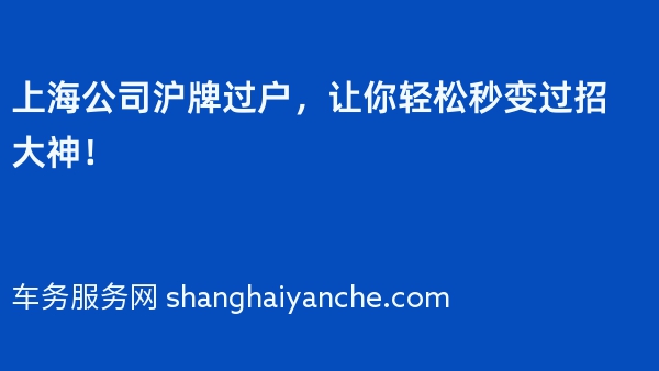 上海公司沪牌过户，让你轻松秒变过招大神！