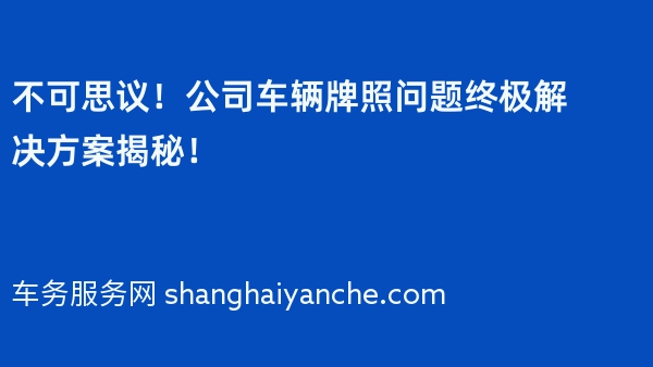 不可思议！公司车辆牌照问题终极解决方案揭秘！