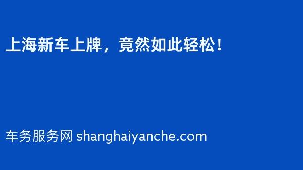 上海新车上牌，竟然如此轻松！