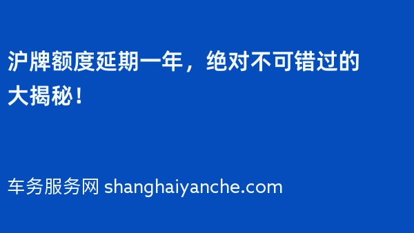 2024年沪牌额度延期一年，绝对不可错过的大揭秘！