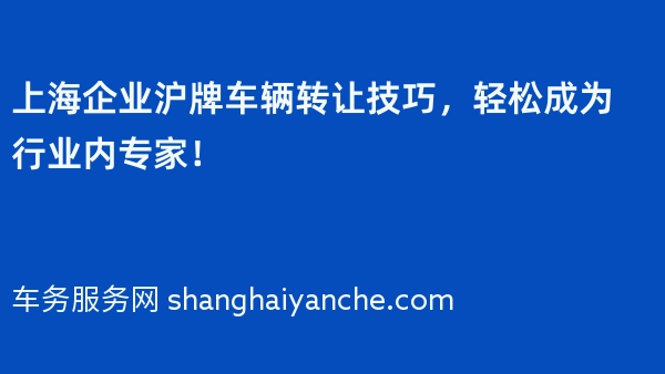 上海企业沪牌车辆转让技巧，轻松成为行业内专家！
