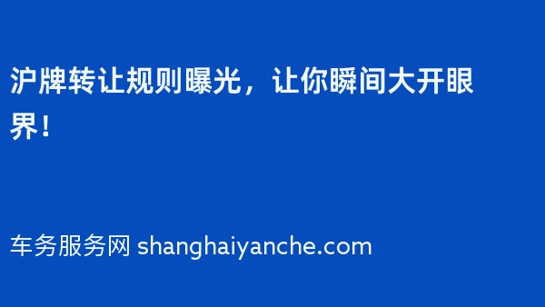 沪牌转让规则曝光，让你瞬间大开眼界！