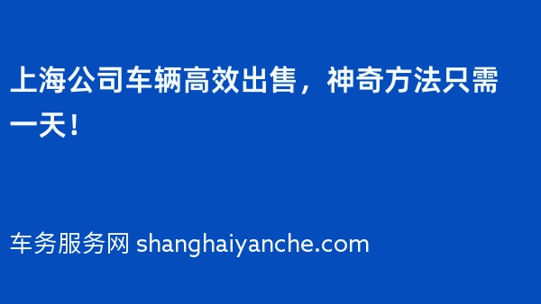 上海公司车辆高效出售，神奇方法只需一天！
