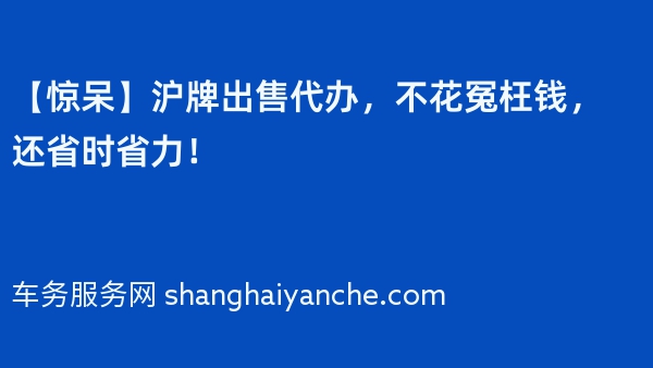 【惊呆】沪牌出售代办，不花冤枉钱，还省时省力！