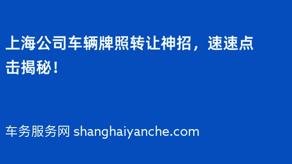 上海公司车辆牌照转让神招，速速点击揭秘！