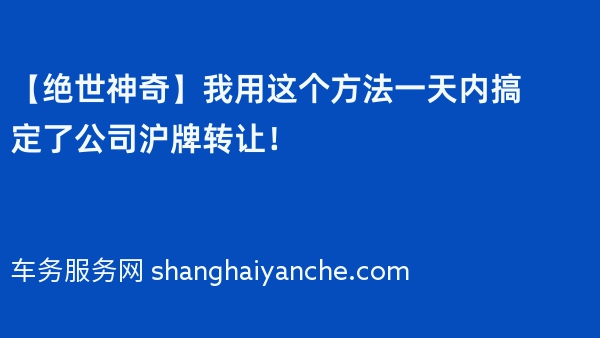 【绝世神奇】我用这个方法一天内搞定了公司沪牌转让！