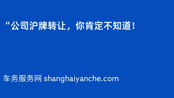 “公司沪牌转让，你肯定不知道！