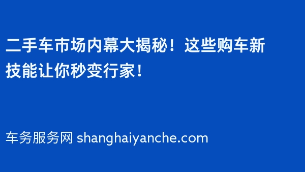 二手车市场内幕大揭秘！这些购车新技能让你秒变行家！