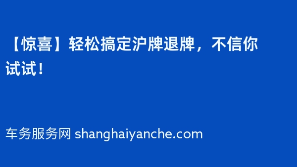 【惊喜】轻松搞定沪牌退牌，不信你试试！