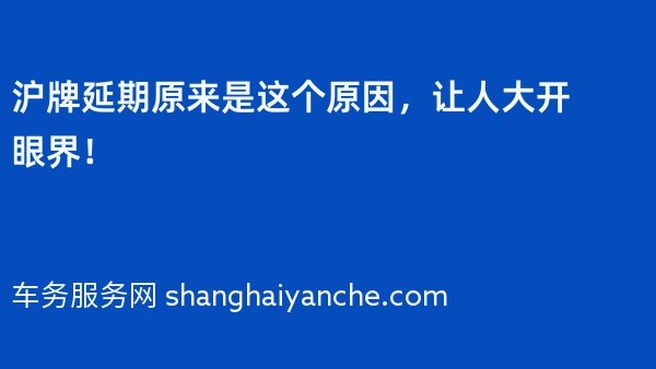 沪牌延期原来是这个原因，让人大开眼界！