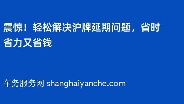 震惊！轻松解决沪牌延期问题，省时省力又省钱