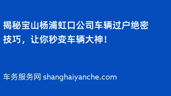 揭秘宝山杨浦虹口公司车辆过户绝密技巧，让你秒变车辆大神！