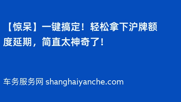 【惊呆】一键搞定！轻松拿下沪牌额度延期，简直太神奇了！