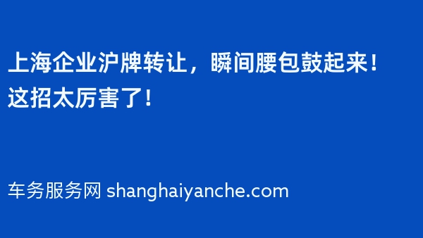 上海企业沪牌转让，瞬间腰包鼓起来！这招太厉害了！