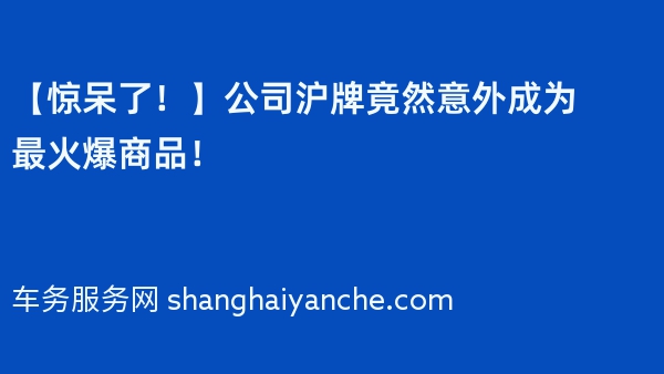 【惊呆了！】公司沪牌竟然意外成为最火爆商品！