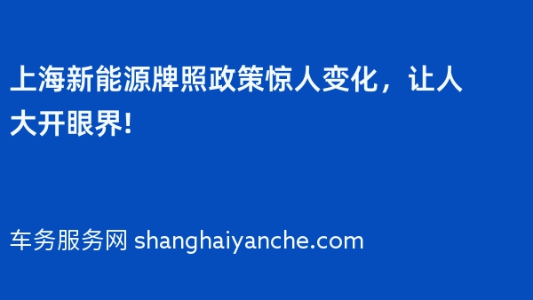 上海新能源牌照政策惊人变化，让人大开眼界!