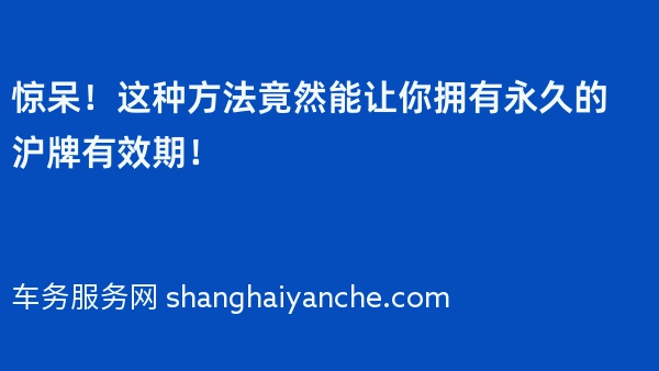 惊呆！这种方法竟然能让你拥有永久的沪牌有效期！
