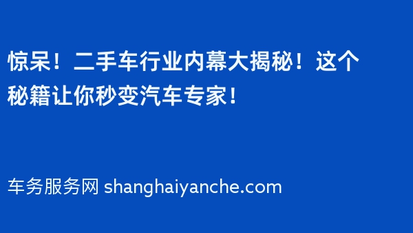 惊呆！二手车行业内幕大揭秘！这个秘籍让你秒变汽车专家！