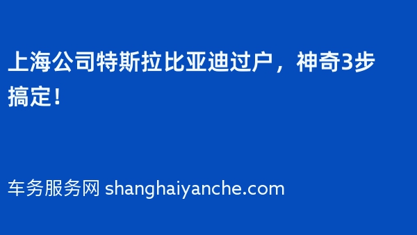 上海公司特斯拉比亚迪过户，神奇3步搞定！